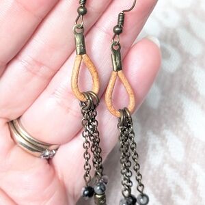 Hand Crafted Bronze and Tan Chain Earrings